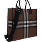 Check and Leather Tote - Dark Birch Brown