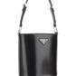 Brushed Leather Bucket Shoulder & Crossbody Bag - Black.