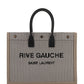 Rive Gauche Tote Bag In Linen And Smooth Leather - Cream / Black