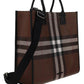 Check and Leather Tote - Dark Birch Brown