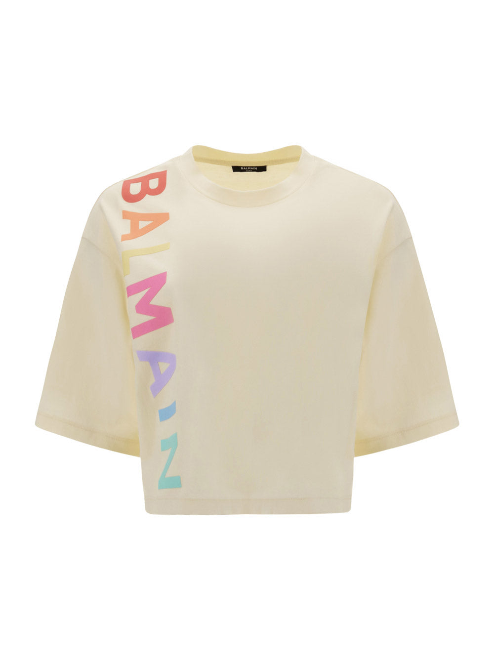 Cropped cotton Balmain logo T-shirt - Beige
