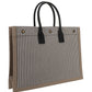 Rive Gauche Tote Bag In Linen And Smooth Leather - Cream / Black