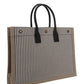 Rive Gauche Tote Bag In Linen And Smooth Leather - Cream / Black