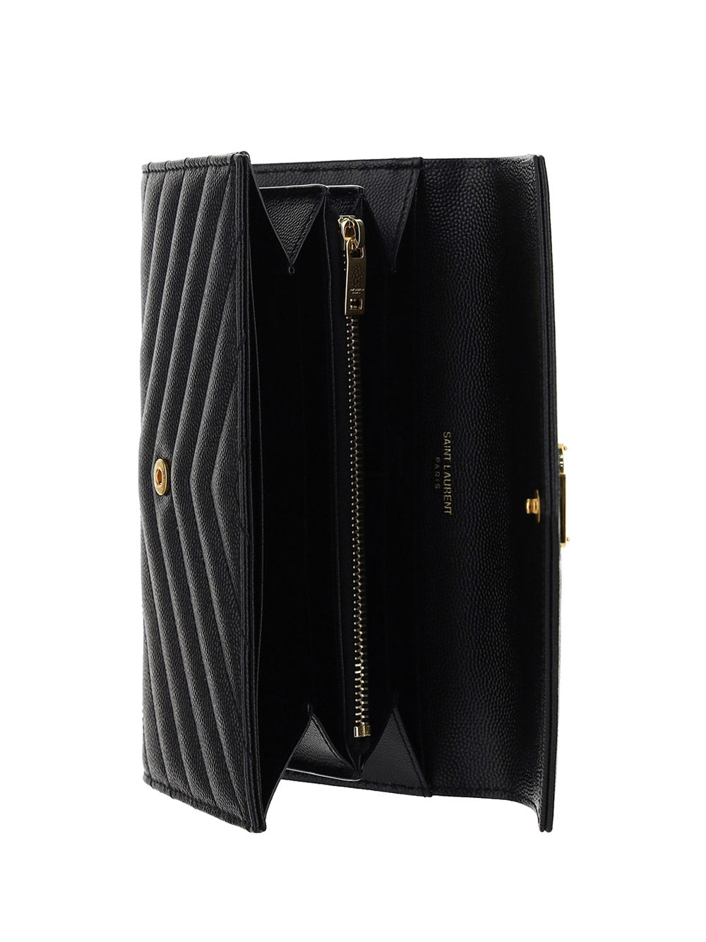 Cassandra Matelasse Large Flap Wallet In Grain De Poudre Embossed Leather - Black