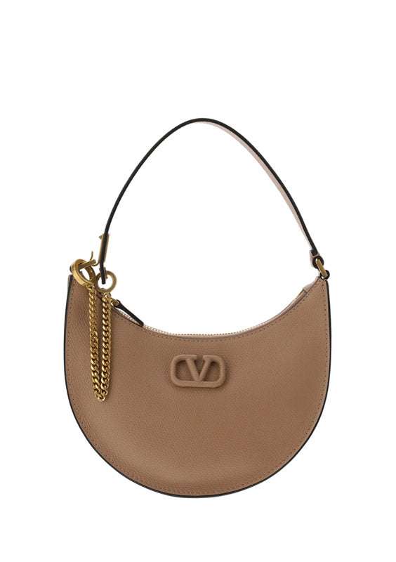 Mini Vlogo Signature Grainy Calfskin Hobo Bag - Brown