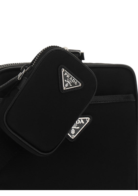 Re-Nylon and Saffiano Leather Shoulder Bag - Black