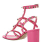 Rockstud Metallic Calfskin Leather Ankle Strap Sandal 60MM - Pink