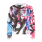 Embroidered Jersey Sweatshirt with Spray-paint Graffiti Print - White/Multi