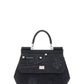 Small Sicily Bag in Calfskin and Patchwork Denim - Black
