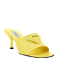 Brushed Leather Heeled Slides - Yellow