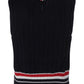Cashmere Strip Trim Knit V-Neck Vest - Navy