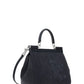 Small Sicily Bag in Calfskin and Patchwork Denim - Black