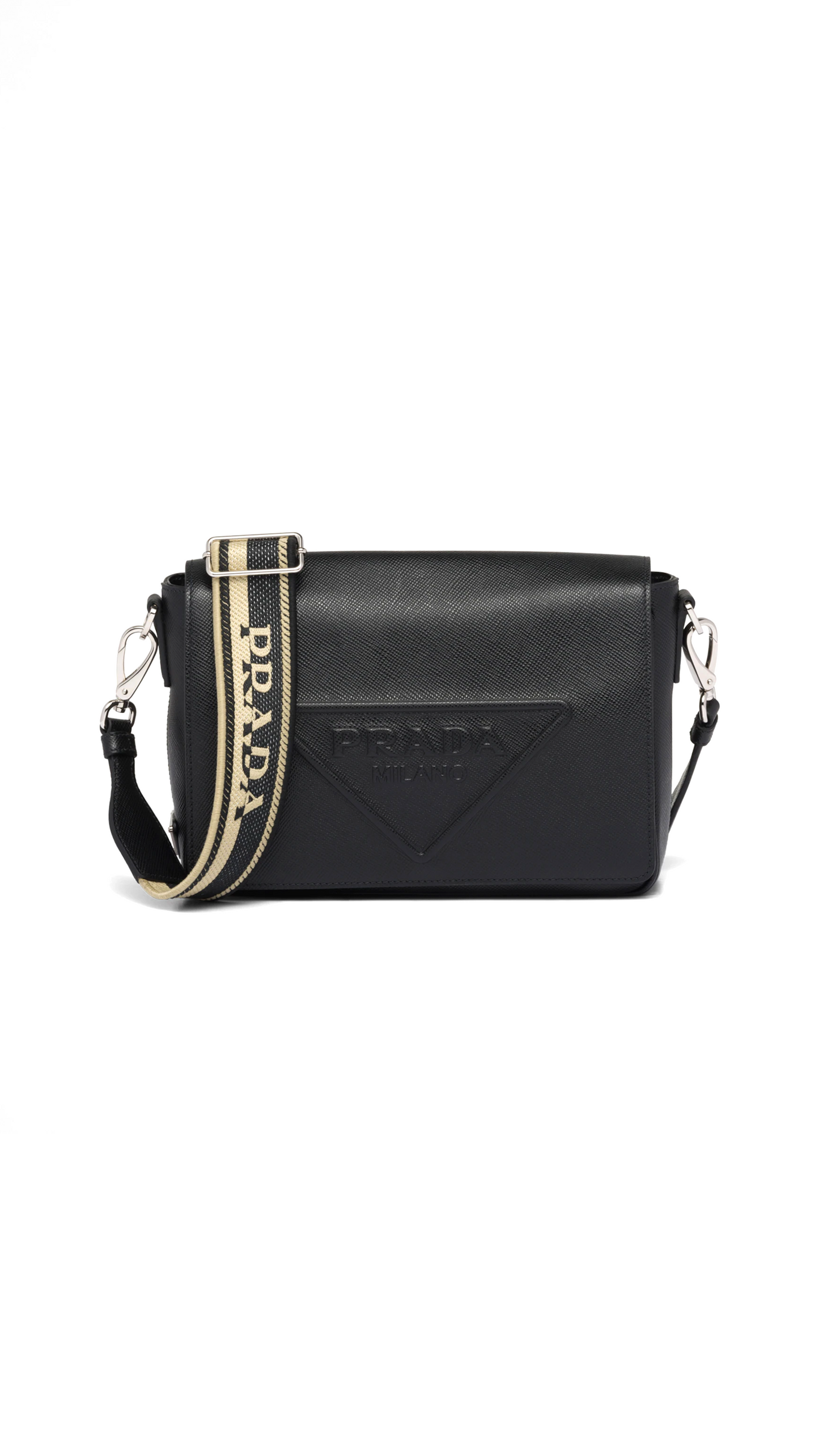 Saffiano Leather Shoulder Bag - Black