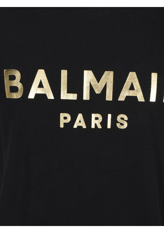 Cotton T-shirt With Paris Logo Print - Black / Gold