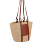 Large Basket in Fair Trade Paper & Shiny Calfskin - Natural / Brown