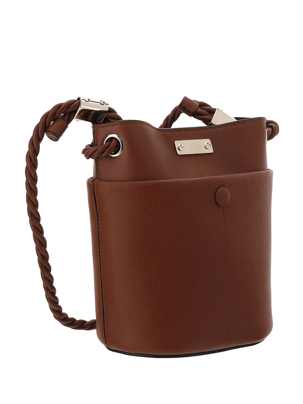 Medium Key Bucket Bag in Shiny & Grained Calfskin - Tobacco