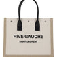 Rive Gauche Small Tote Bag in Linen and Leather - Greige/Black/Naturel