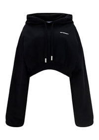Embroidered-Logo Cropped Hoodie - Black