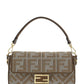 Houndstooth Wool Baguette Bag With FF Embroidery - Brown