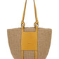 Large Basket in Fair Trade Paper & Shiny Calfskin - Natural / Yellow