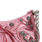 Le Cagole Mini Crinkle Metallic Leather Crossbody Bag with Rhinestones - Met Pink