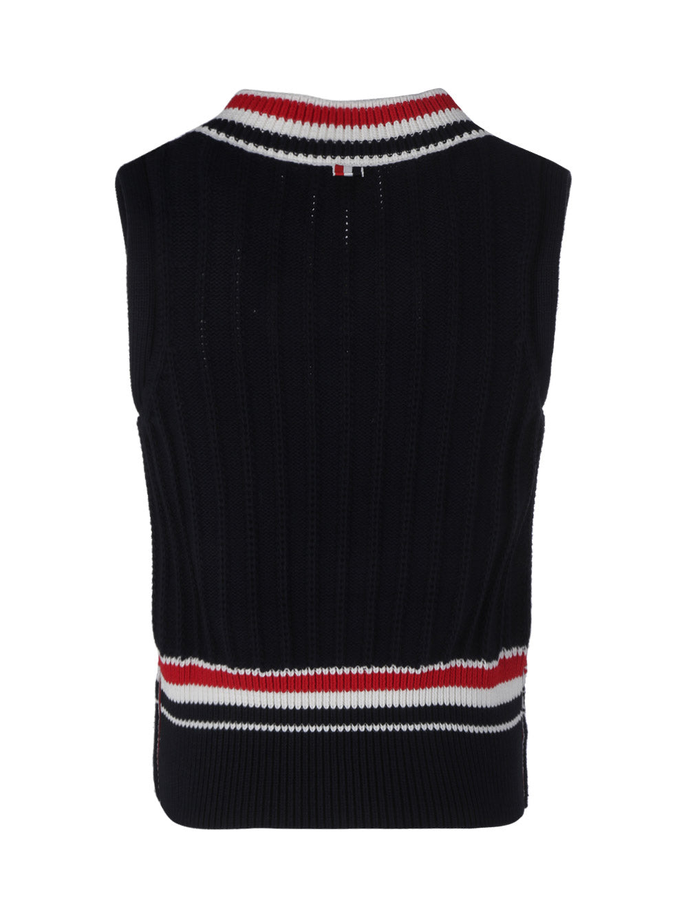 Cashmere Strip Trim Knit V-Neck Vest - Navy