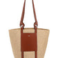 Large Basket in Fair Trade Paper & Shiny Calfskin - Natural / Brown