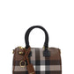 Check and Leather Mini Bowling Bag - Dark Birch Brown