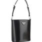 Brushed Leather Bucket Shoulder & Crossbody Bag - Black.