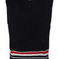 Cashmere Strip Trim Knit V-Neck Vest - Navy