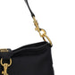 Leather Shoulder Bag with Snap Hook - Black