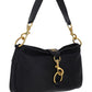 Leather Shoulder Bag with Snap Hook - Black
