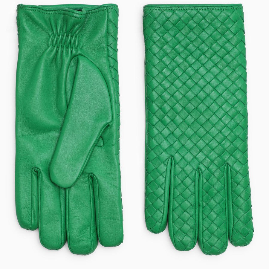 Intrecciato Leather Gloves - GREEN