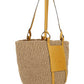 Large Basket in Fair Trade Paper & Shiny Calfskin - Natural / Yellow