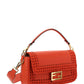 Medium Baguette Woven Leather Bag - Red