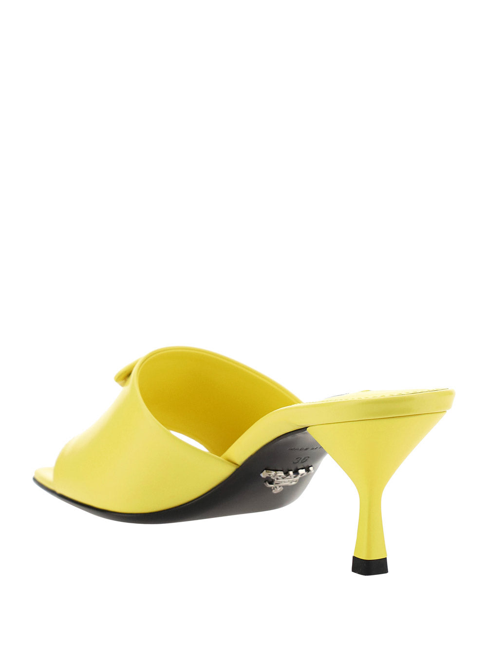Brushed Leather Heeled Slides - Yellow