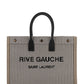 Rive Gauche Tote Bag In Linen And Smooth Leather - Cream / Black