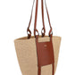 Large Basket in Fair Trade Paper & Shiny Calfskin - Natural / Brown