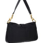 Leather Shoulder Bag with Snap Hook - Black