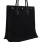 Rive Gauche N/S Tote Bag In Printed Canvas And Leather - Black