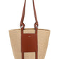Large Basket in Fair Trade Paper & Shiny Calfskin - Natural / Brown
