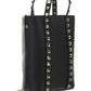 Rockstud Leather Pouch With Chain - Black