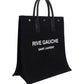 Rive Gauche N/S Tote Bag In Printed Canvas And Leather - Black