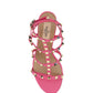 Rockstud Metallic Calfskin Leather Ankle Strap Sandal 60MM - Pink