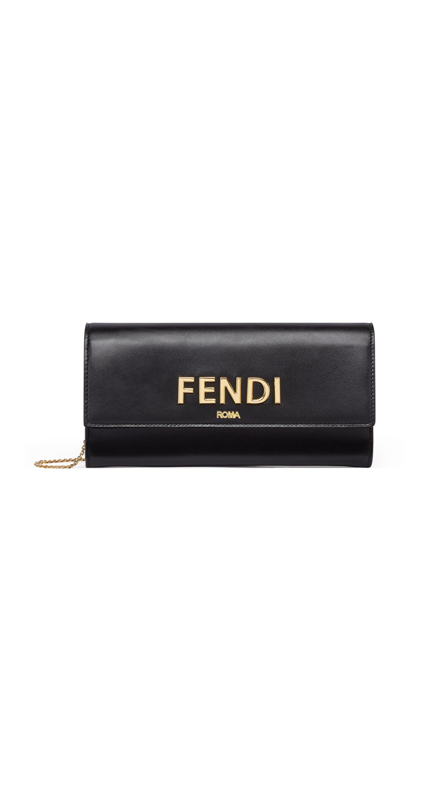 Smooth Leather Wallet with Chain - Black