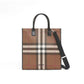Check and Leather Tote - Dark Birch Brown