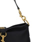 Leather Shoulder Bag with Snap Hook - Black