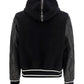 Hooded Bomber Jacket in Wool and Leather Black