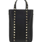 Rockstud Leather Pouch With Chain - Black