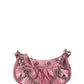 Le Cagole Mini Crinkle Metallic Leather Crossbody Bag with Rhinestones - Met Pink